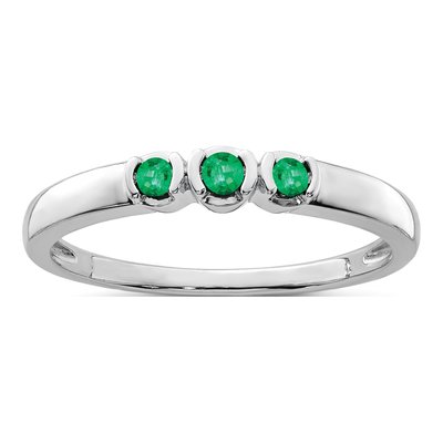 Sterling Silver Emerald Natural 3-Stone Ring