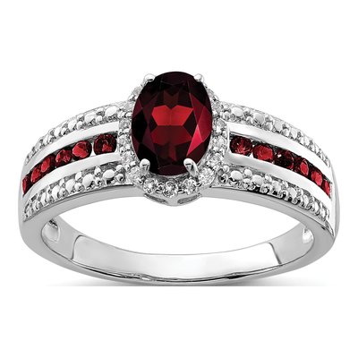 Sterling Silver Garnet & White Topaz Ring