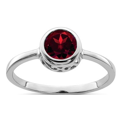 Sterling Silver Garnet Round Ring