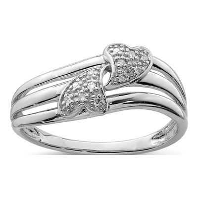 Sterling Silver 1/20 ct tw Diamond Two Heart Ring