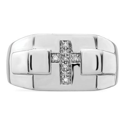 Men's Sterling Silver Diamond Cross Signet Ring – view 6
