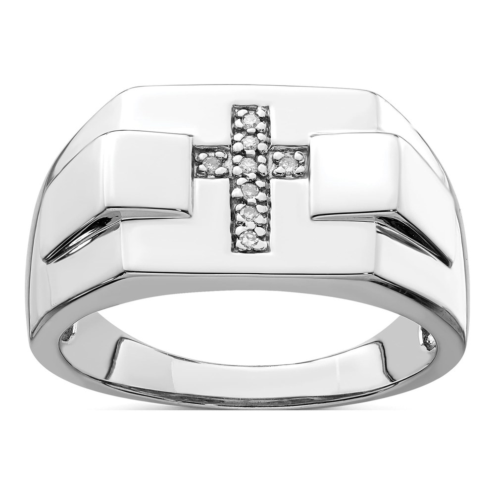 Men's Sterling Silver Diamond Cross Signet Ring