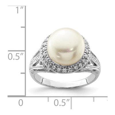 Sterling Silver Freshwater Cultured Pearl & CZ Button Ring – view 4