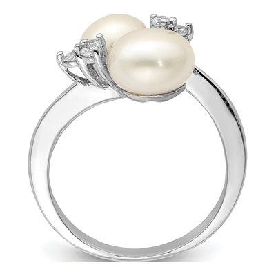Sterling Silver Freshwater Cultured Pearl & CZ Button Ring – view 2