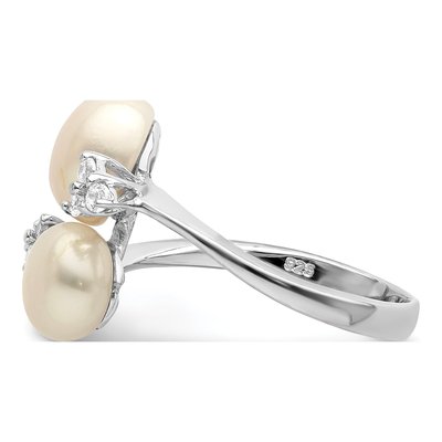 Sterling Silver Freshwater Cultured Pearl & CZ Button Ring – view 3