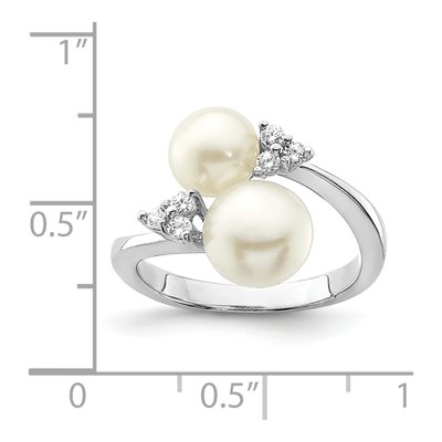Sterling Silver Freshwater Cultured Pearl & CZ Button Ring – view 4