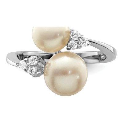 Sterling Silver Freshwater Cultured Pearl & CZ Button Ring – view 5