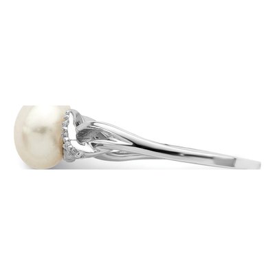 Sterling Silver Freshwater Cultured Pearl & CZ Button Ring – view 3