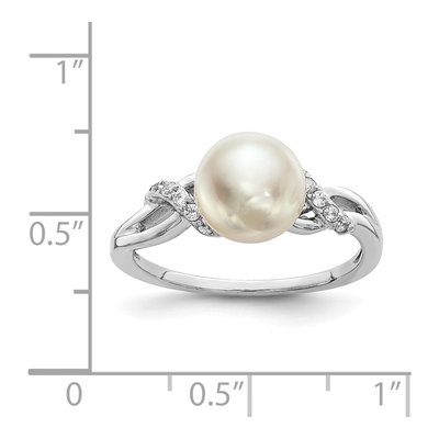 Sterling Silver Freshwater Cultured Pearl & CZ Button Ring – view 4