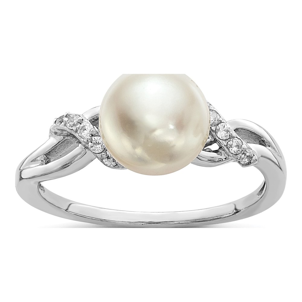 Sterling Silver Freshwater Cultured Pearl & CZ Button Ring