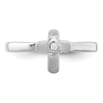 Sterling Silver CZ Girls' Cross Ring – view 6
