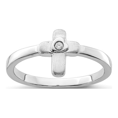 Sterling Silver CZ Girls' Cross Ring