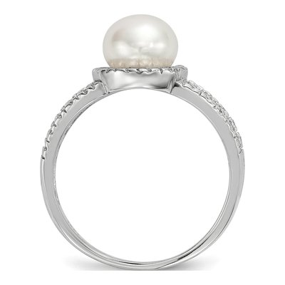 Sterling Silver Freshwater Cultured Pearl & CZ Button Ring – view 2