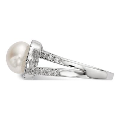 Sterling Silver Freshwater Cultured Pearl & CZ Button Ring – view 3