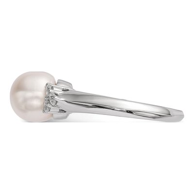 Sterling Silver Freshwater Cultured Pearl & CZ Button Ring – view 3
