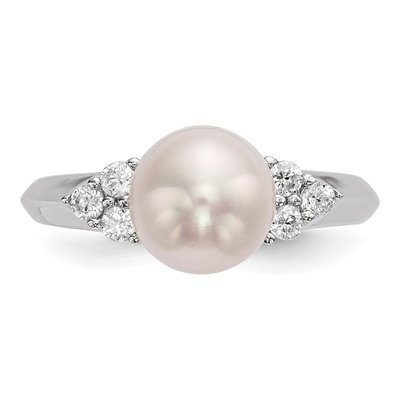 Sterling Silver Freshwater Cultured Pearl & CZ Button Ring – view 4