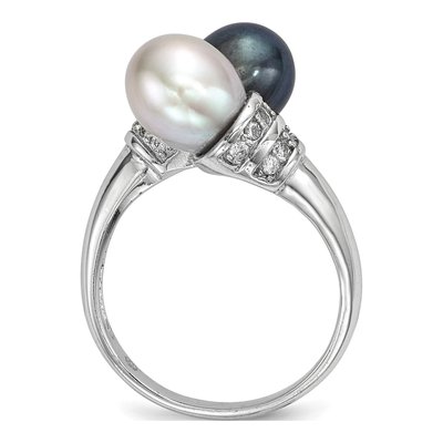 Sterling Silver Black Freshwater Cultured Pearl & Grey Freshwater Cultured Pearl Ring – view 2