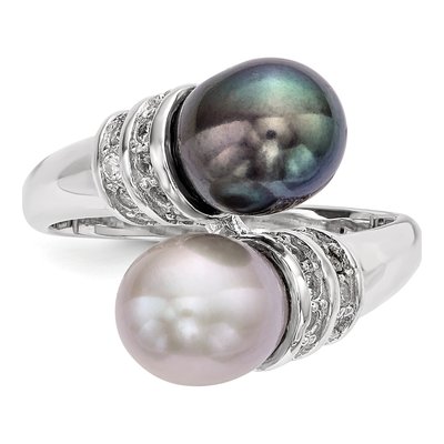 Sterling Silver Black Freshwater Cultured Pearl & Grey Freshwater Cultured Pearl Ring – view 4