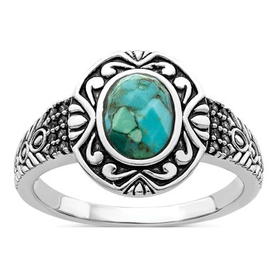 Sterling Silver Oxidized Lab-Created Turquoise Ring