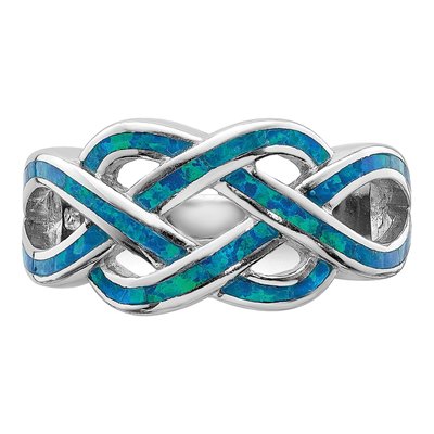 Sterling Silver Lab-Created Opal Celtic Knot Ring – view 5