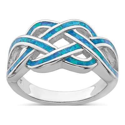Sterling Silver Lab-Created Opal Celtic Knot Ring