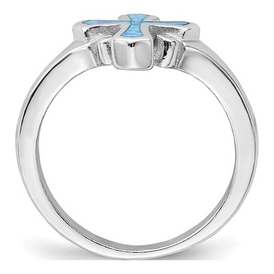 Sterling Silver Lab-Created Opal Cross Ring – view 3