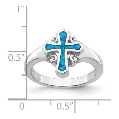 Sterling Silver Lab-Created Opal Cross Ring – view 6