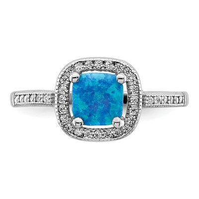 Sterling Silver Blue Opal CZ Square Ring – view 5