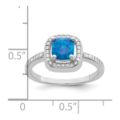 Sterling Silver Blue Opal CZ Square Ring – view 6