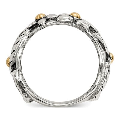 Sterling Silver & 14K Gold Leaves Flowers Band – view 3
