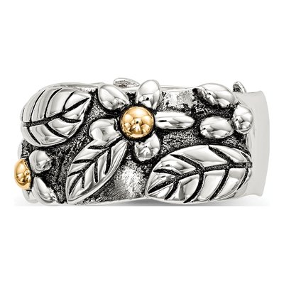 Sterling Silver & 14K Gold Leaves Flowers Band – view 4