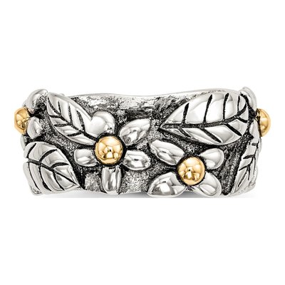 Sterling Silver & 14K Gold Leaves Flowers Band – view 5