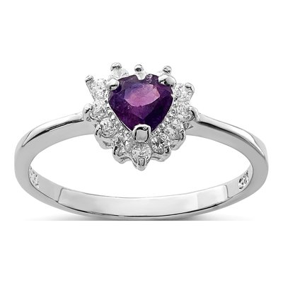 Sterling Silver Amethyst & CZ Heart Ring