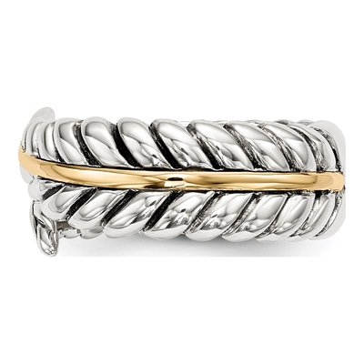 Sterling Silver & 14K Gold Antiqued Leaves Bypass Ring – view 4