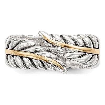 Sterling Silver & 14K Gold Antiqued Leaves Bypass Ring – view 5