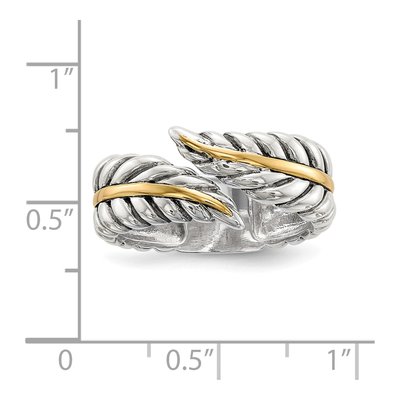 Sterling Silver & 14K Gold Antiqued Leaves Bypass Ring – view 7