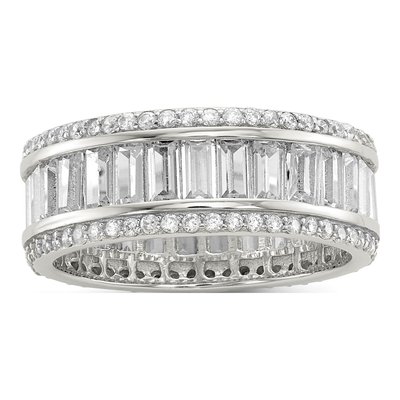Sterling Silver CZ Baguette Round Eternity Ring