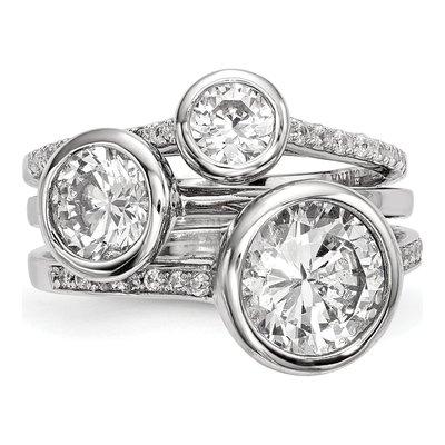 Sterling Silver CZ 3-Ring Stack Set – view 5