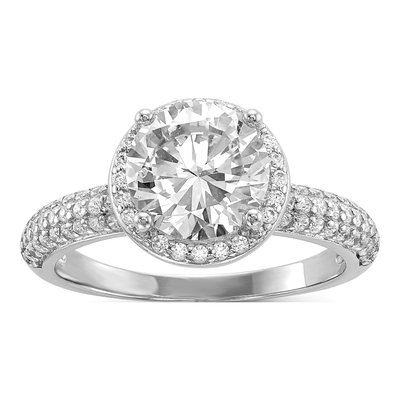 Sterling Silver CZ Pave Engagement Ring