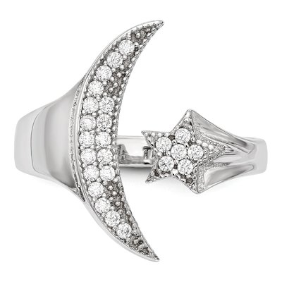 Sterling Silver CZ Moon Star Ring – view 5
