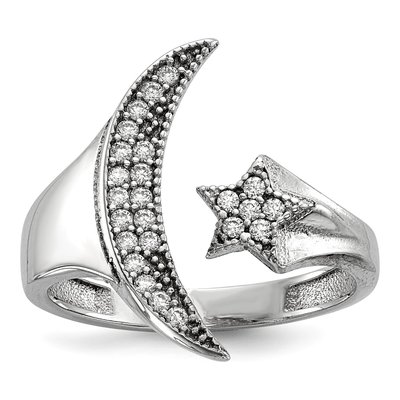 Sterling Silver CZ Moon Star Ring