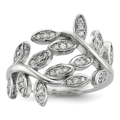 Sterling Silver CZ Leaf Ring
