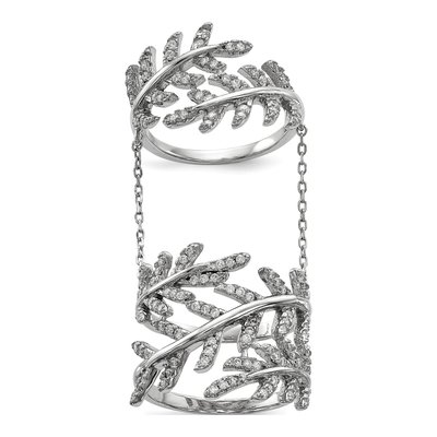 Sterling Silver CZ Leaf Ring