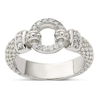 Sterling Silver CZ Textured Fashion Ring