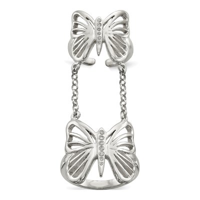 Sterling Silver CZ Butterfly Double Finger Ring
