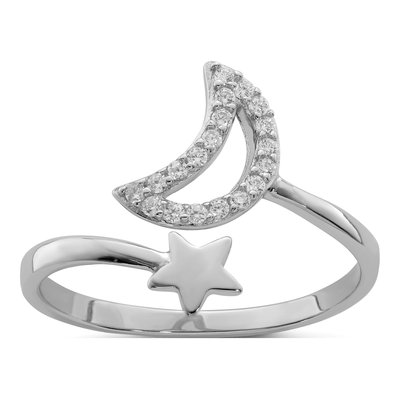 Sterling Silver CZ Moon Star Ring