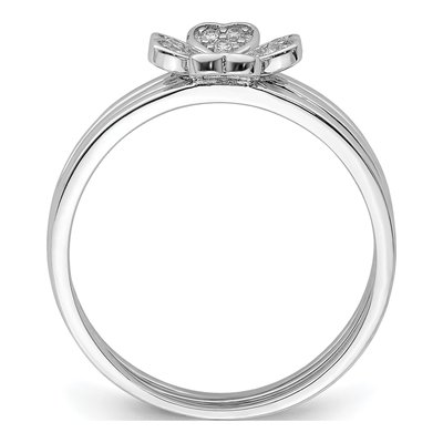 Sterling Silver CZ Heart & Clover 3-Ring Set – view 2