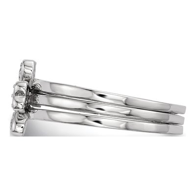 Sterling Silver CZ Heart & Clover 3-Ring Set – view 3