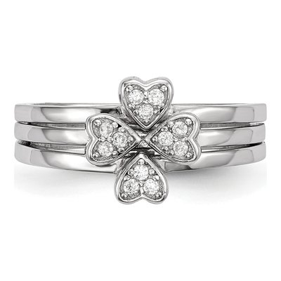 Sterling Silver CZ Heart & Clover 3-Ring Set – view 4