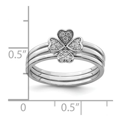 Sterling Silver CZ Heart & Clover 3-Ring Set – view 8